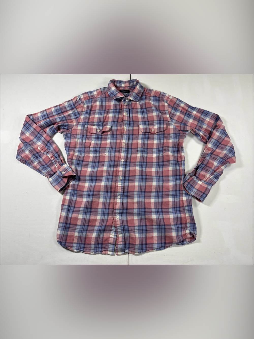 Proper Cloth Flannel Shirt Plaid Button Down Linen Blend Blue Pink Men’s M